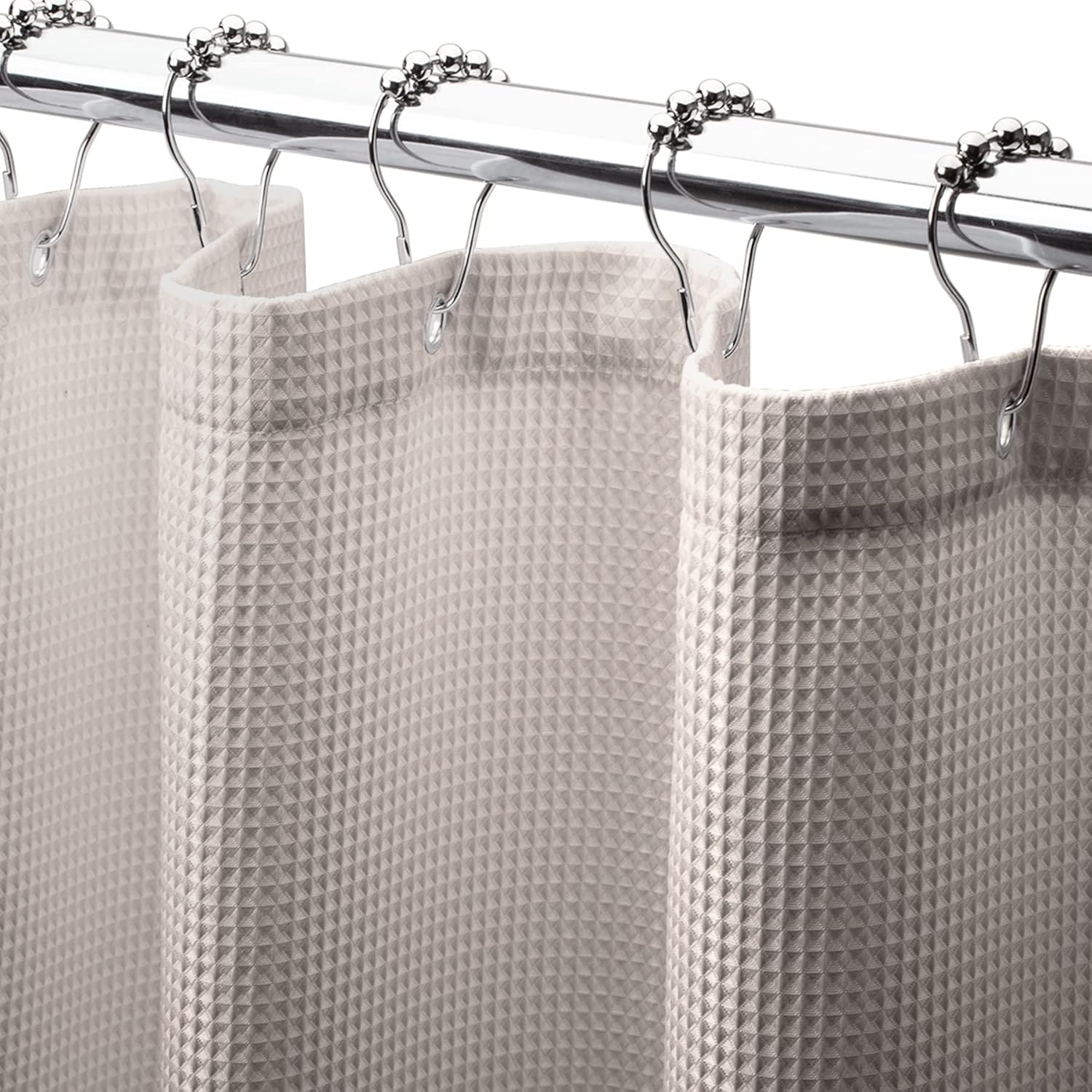 White Shower Curtain Fabric, Waffle Shower Curtains for Bathroom, Cloth Shower Curtain Heavy Duty, Thick Bathroom Shower Curtains Hotel Quality, Premium Polyester, 72x72 Inches
