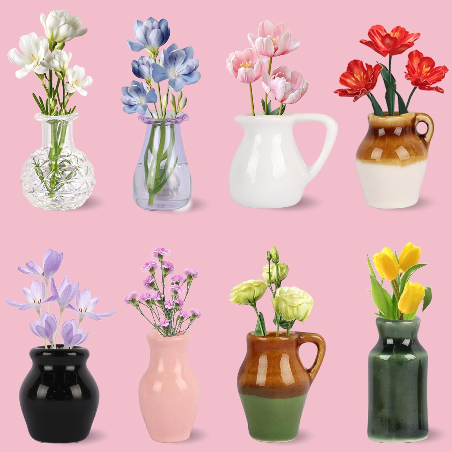 Cute Mini Vase Magnets for Fridge, Tiny Plant Glass Vases with Flowers, Magnetic Refrigerator Decor for Kitchen, Office, Locker (5 Pack)