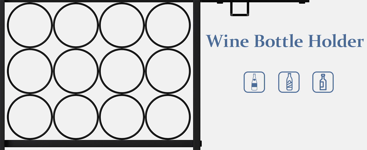 JKsmart Wine Bar Cabinet with LED Lights, Mini Wine Rack with Storage and Glass Holder, Home Bar Cart for Liquor, 3-Tier Bar Table for Kitchen, Dining Room, Living Room, Rustic Brown