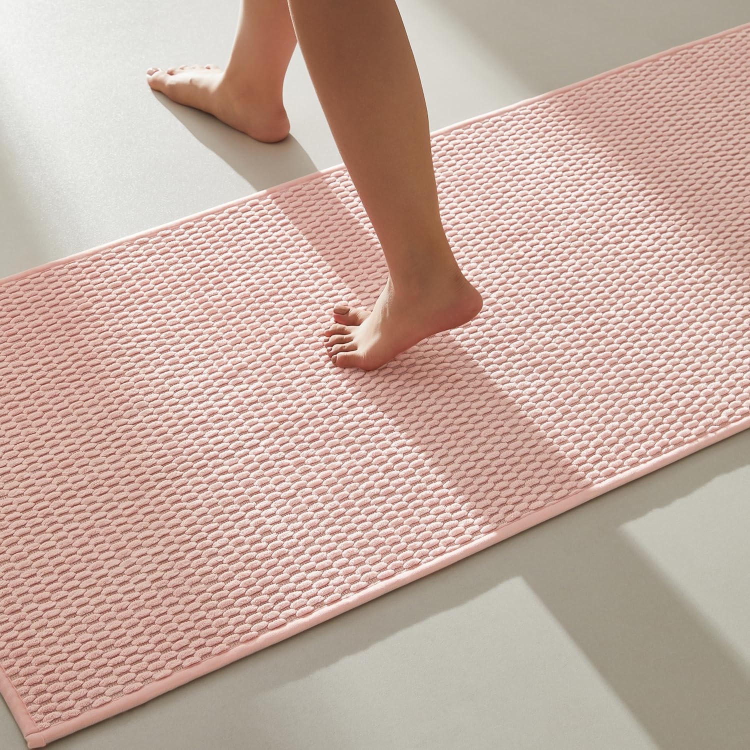 Large Bathroom Rugs Non Slip Washable Bath Rugs Super Absorbent Bathroom Rug Thin Quick Dry Low Pile Bath Mats, Beige 36"x60"