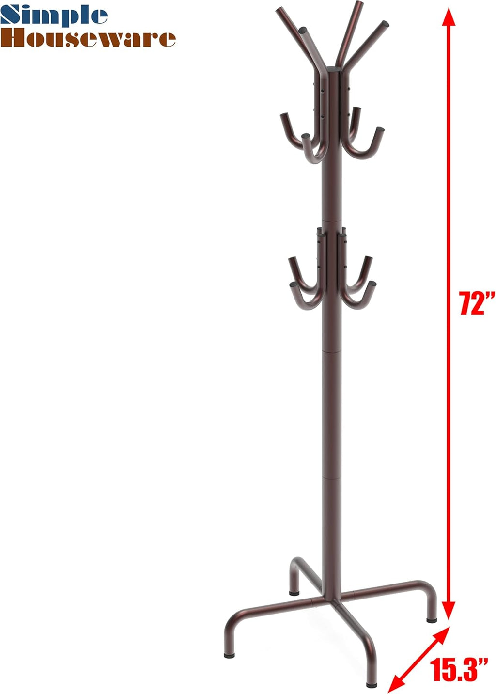 Simple Houseware Standing Coat and Hat Hanger Organizer Rack, 12 Hooks, Bronze