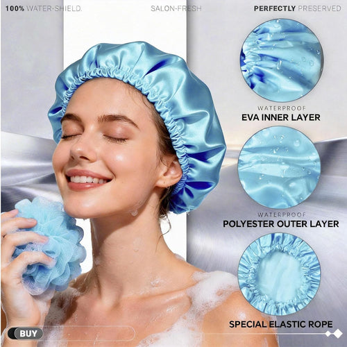4 Pack Shower Caps for Women, Reusable Waterproof Double Layer Bath Cap, Large EVA Elastic Hair Cover for Shower, Fits Long Hair & Braids, for Spa & Home