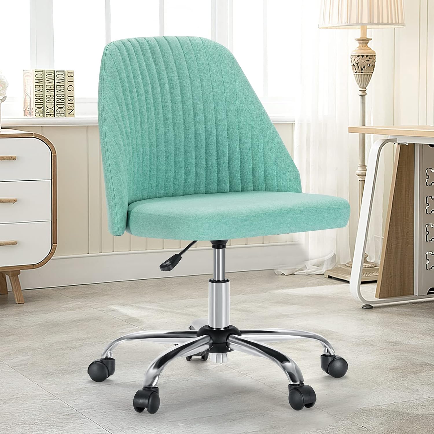 Office Chair, Comfy Desk Chair Rolling Vanity Swivel Task Chairs with Wheels, Wide Seating Armless Height Adjustable Computer Chairs for Home,Bedroom,Student,Adults, Classic Grey